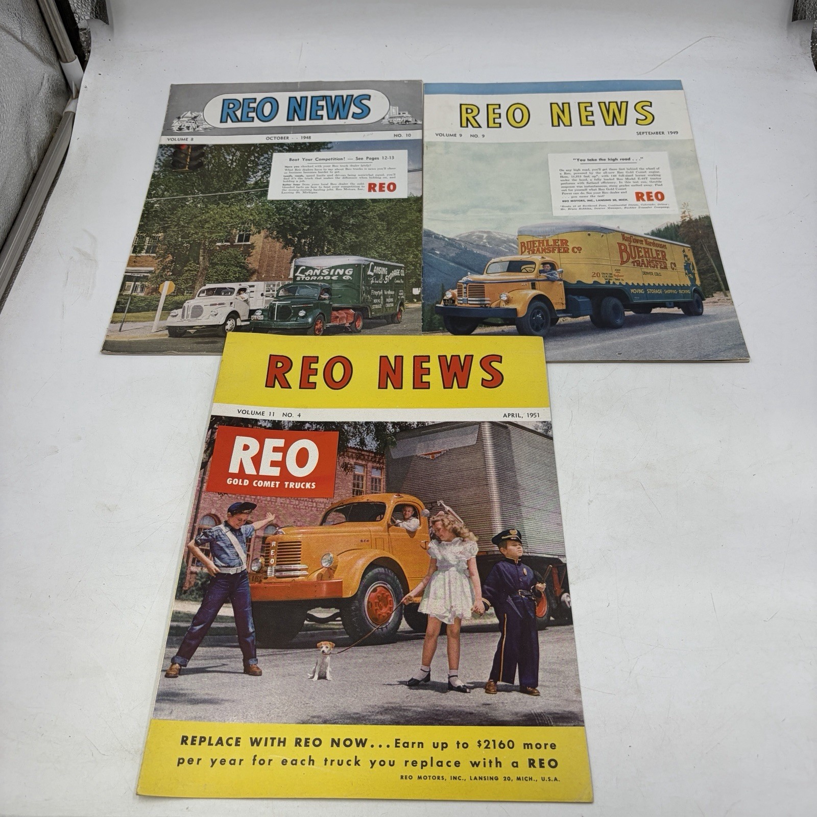 Vintage Lot Of 3 REO Truck REO News Magazines Brochure 1948 1949 1951