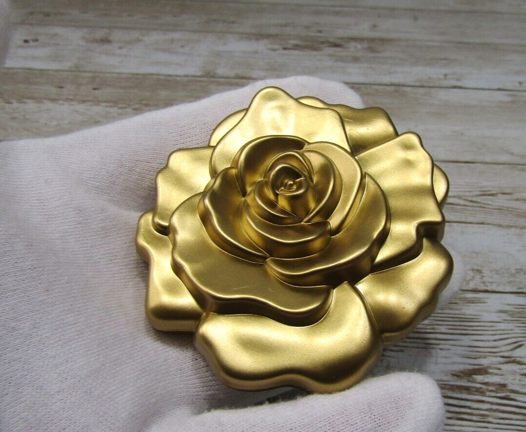 Vintage Gorgeous Gold Rose Compact Mirror in Excellent condition