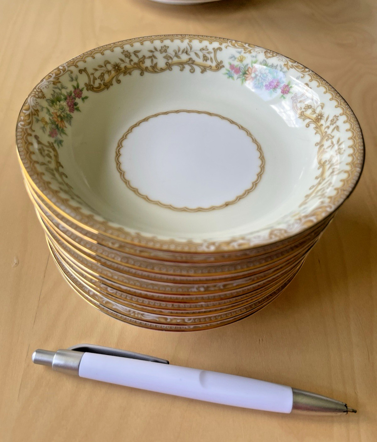 Vintage Noritake Floral China 5 1/4 Inch Berry Fruit Bowl Japan Gold Trim 10 Set