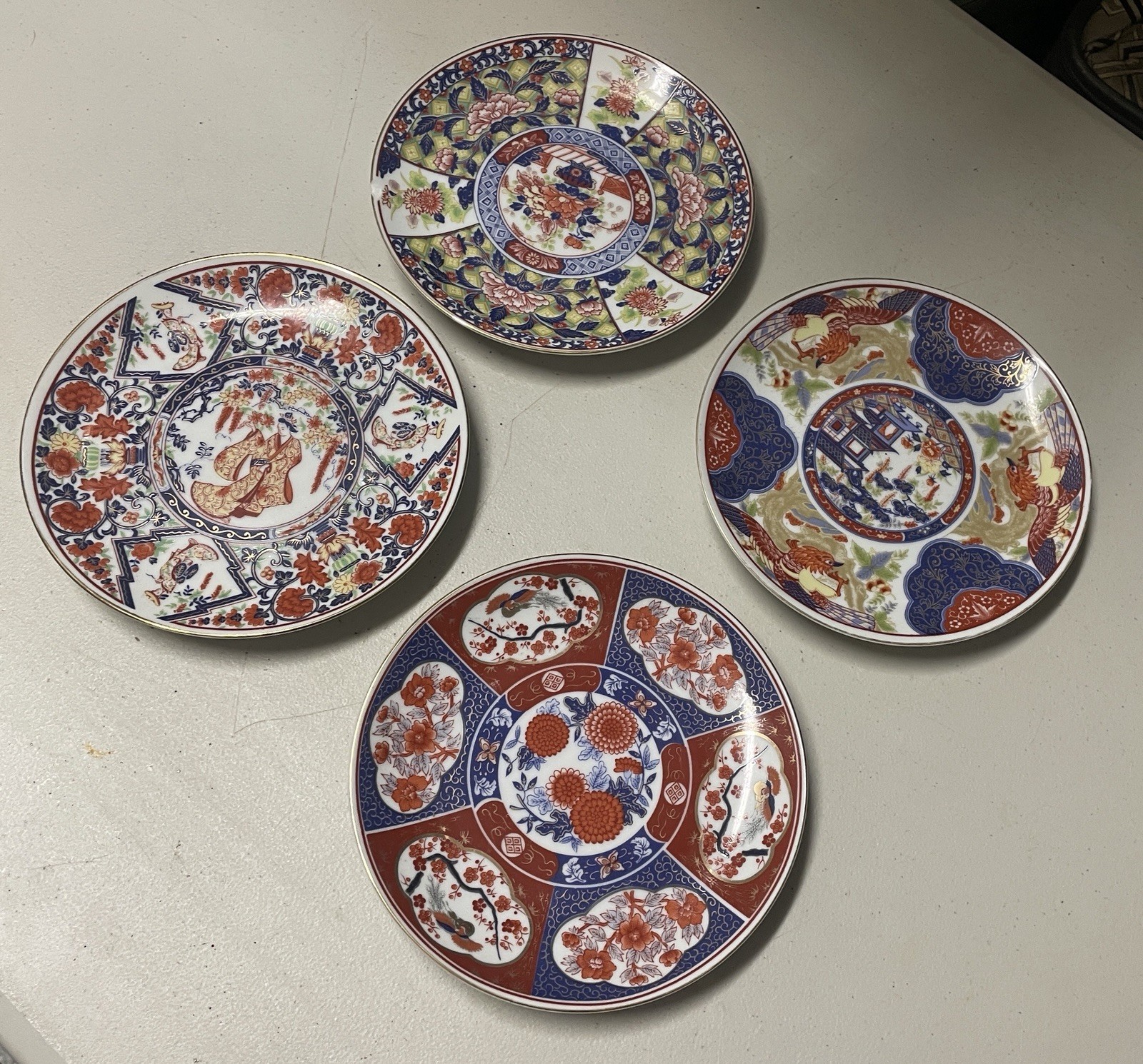 Vintage Japanese Imari Style Porcelain Plates Set 4 Floral Bird Gold 6” Japan