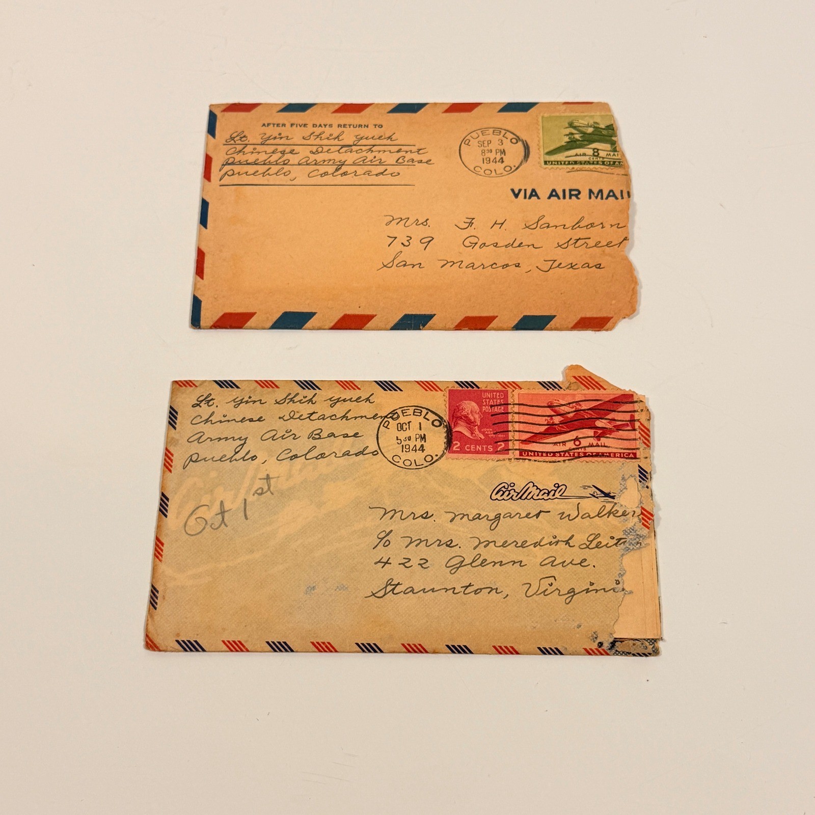 Vintage 1944 WWII Chinese Detachment Pueblo Army Air Base Letters Correspondence