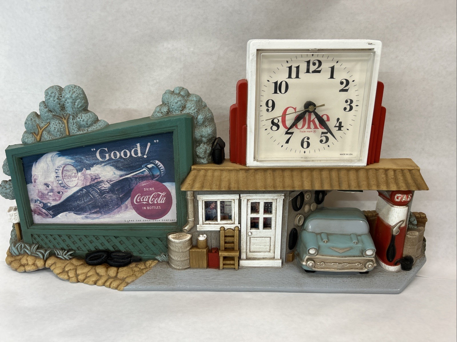 1990 COCA COLA on ROUTE 66 Gas Station WALL CLOCK \'57 Chevy WORKS - Burwood 3130