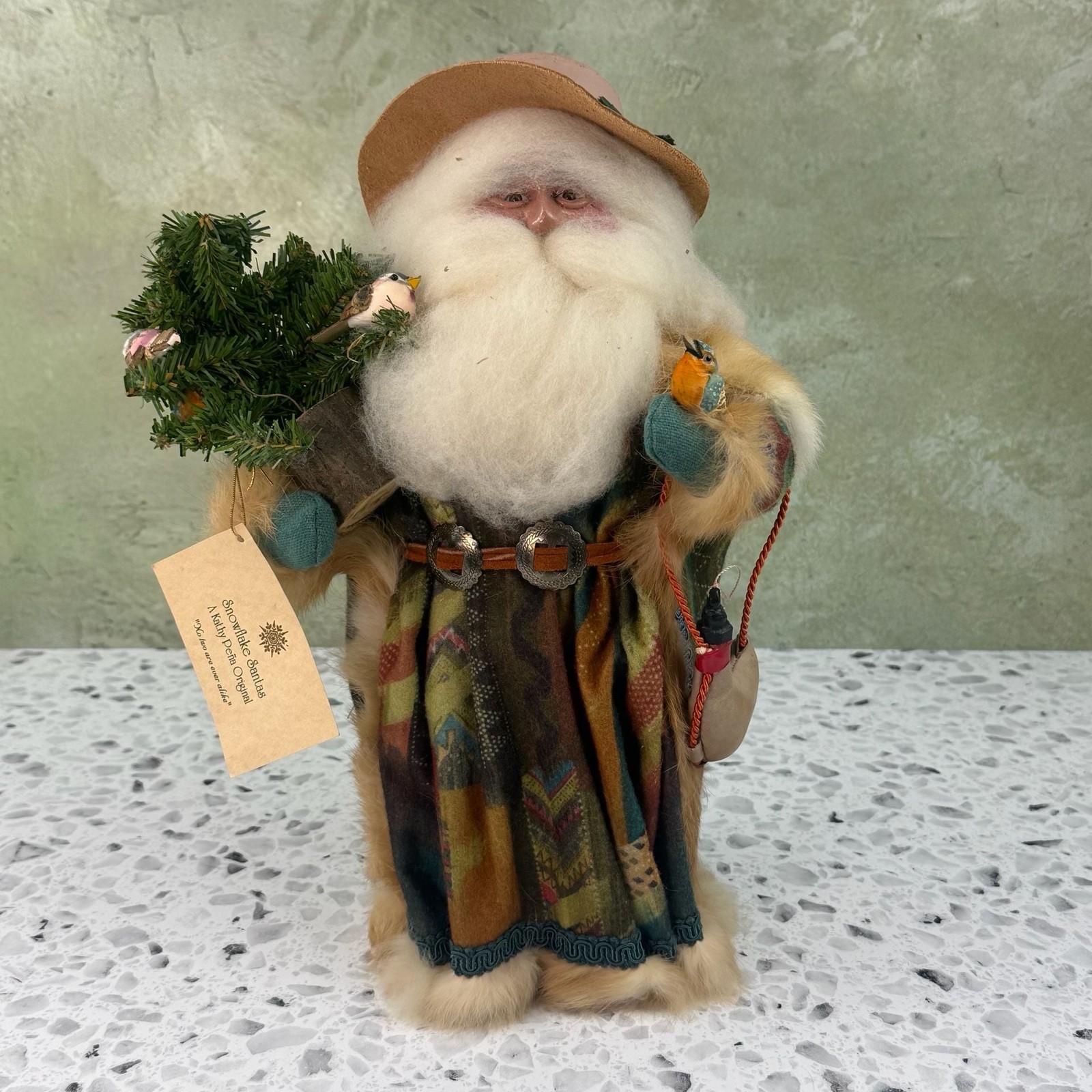 Vintage Signed Kathy Pena Snowflake Santas Folk Art Christmas Figurine 1994