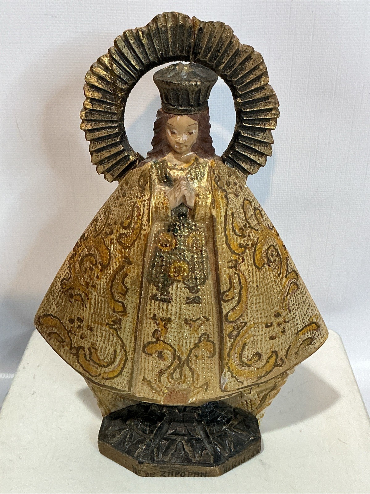 Vintage Mexican Folk Art Carved Wood Santo Figure Our Lady of Zapopan