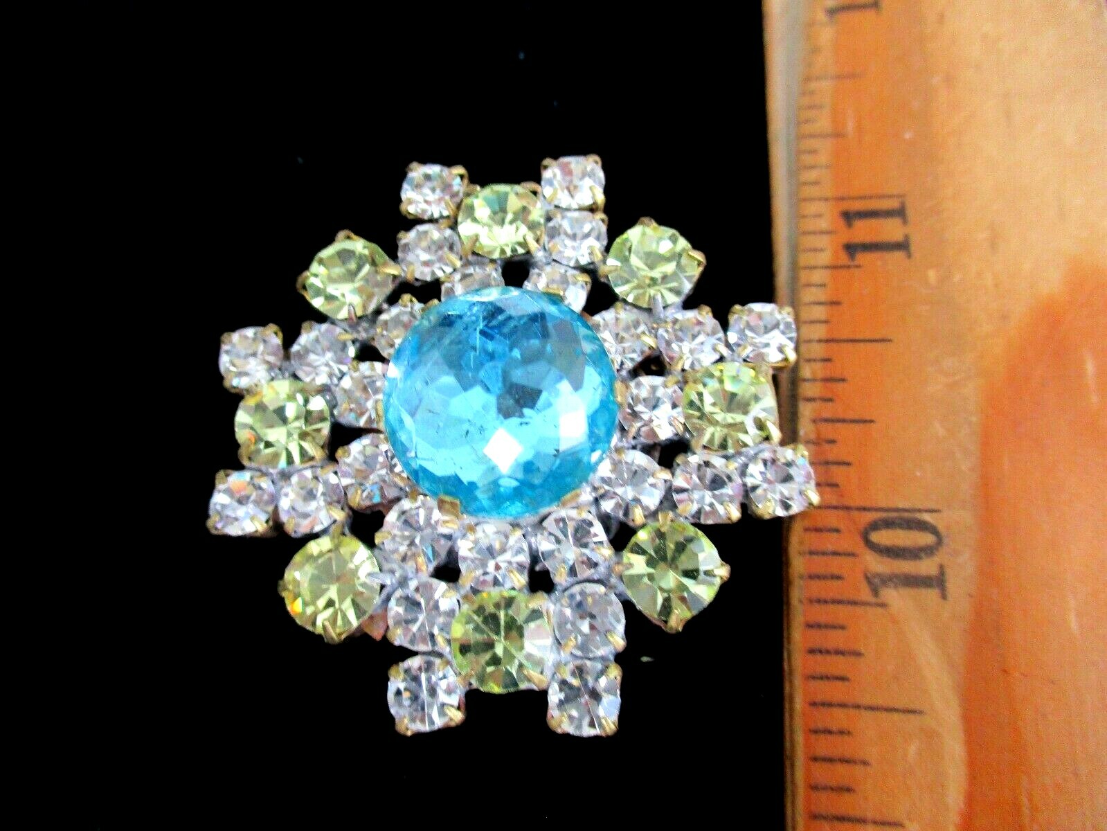 Outstanding Czech Vintage Glass Rhinestone Button Yellow & Crystal C/Turquoise Outstanding Czech Vintage Glass Rhinestone Button Yellow & Crystal C/Turquoise