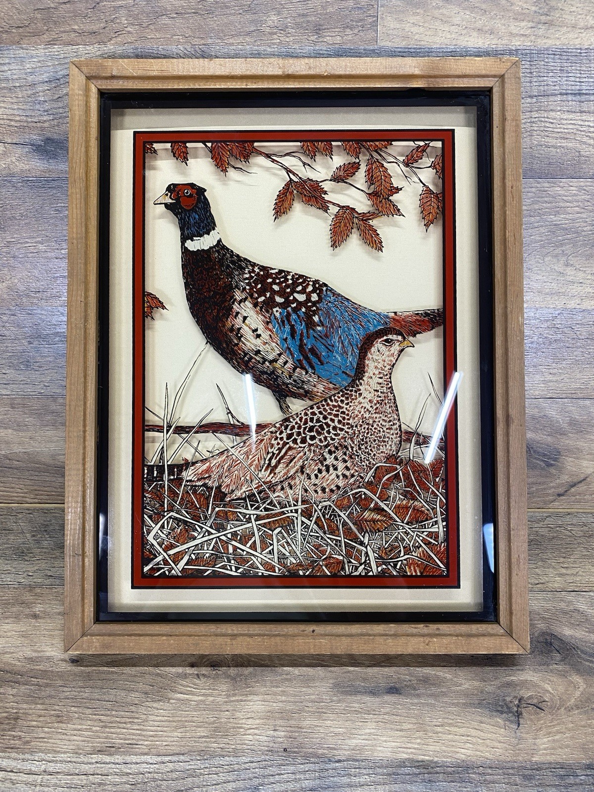 Pheasants Lu Lus Framed Picture Reverse Image Glass Vintage Game Birds 17\