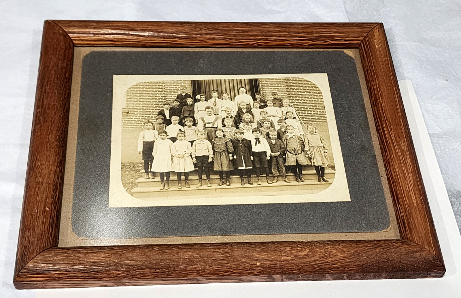 Antique 1900s School Class Photo Print Matched Modern 11.5x9.5 Oak Style Frame