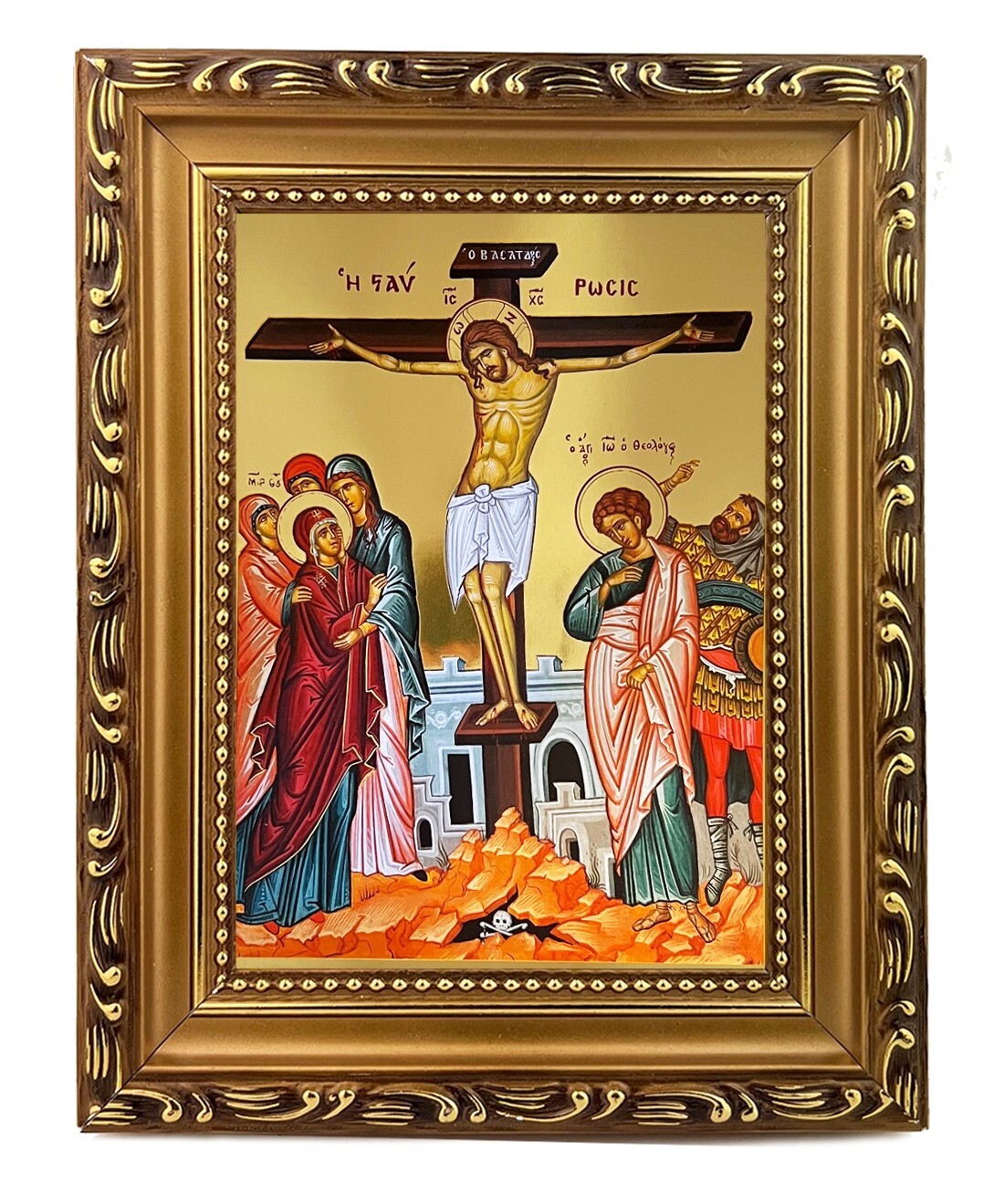 Crucifixion of Christ Jesus Gilded Greek Icon Byzantine  Wall Hanging