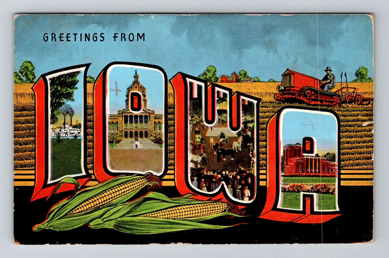 IA-Iowa, General LARGE LETTER Greetings, Vintage Postcard