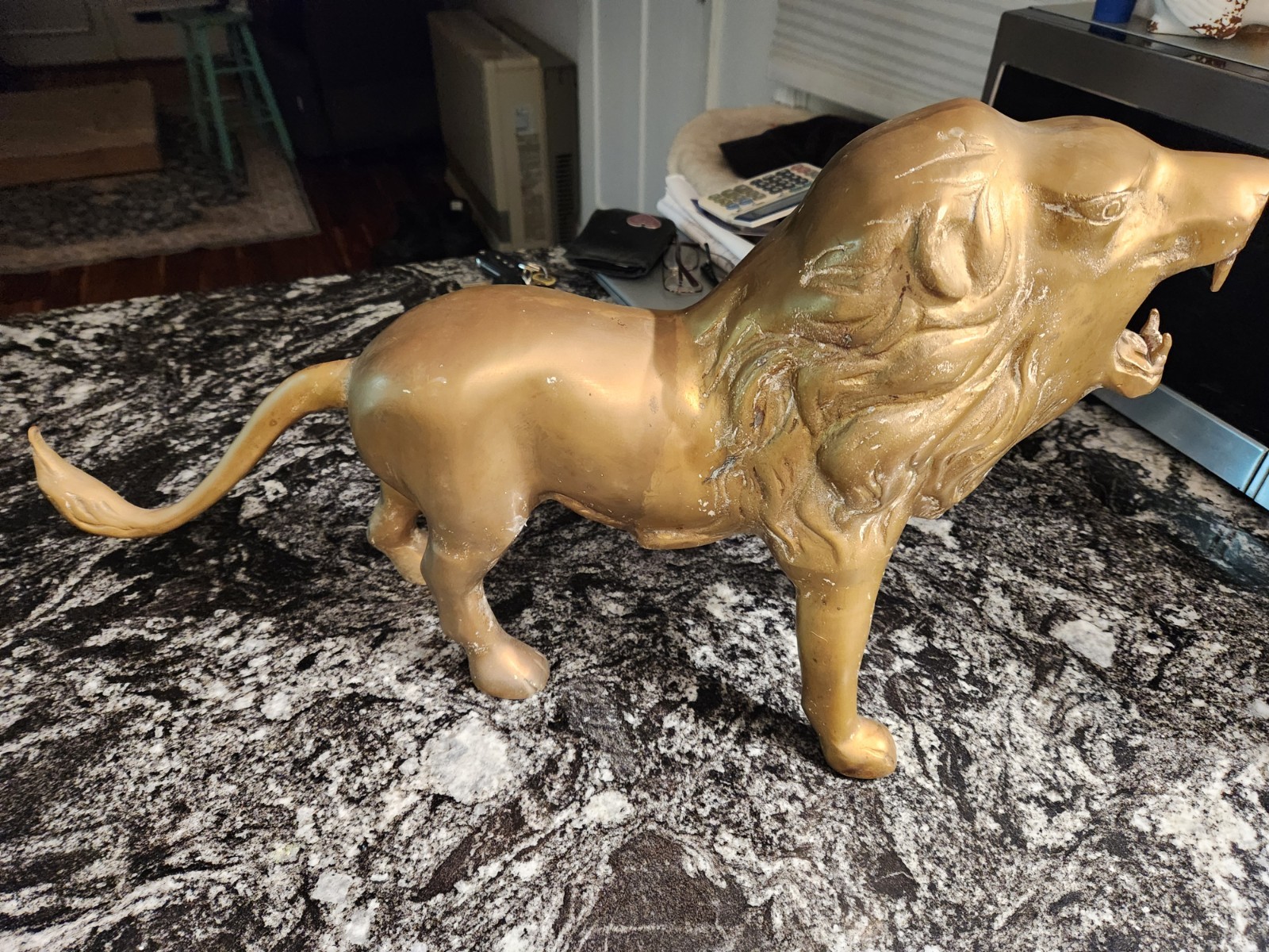 VINTAGE 1960\'S OR 1970\'S LARGE BRASS ROARING LION FIGURINE 12 X 21 VINTAGE 1960\'S OR 1970\'S LARGE BRASS ROARING LION FIGURINE 12 X 21