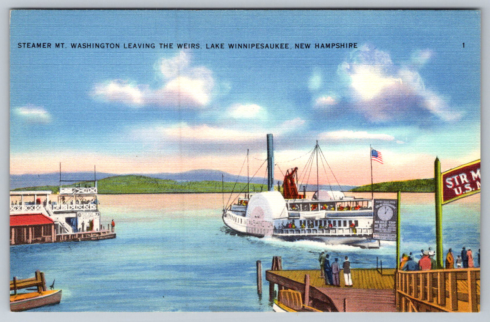 c1940s Steamer Mt Washington Weirs Lake Winnipesaukee NH Linen Postcard