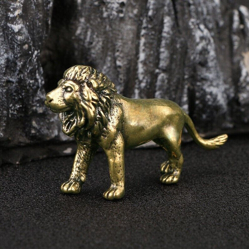 Brass Lion Figurine Statue House Office Table Decoration Animal Figurines Toys-