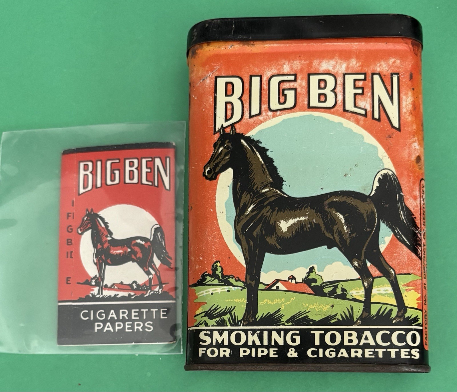 Vintage Big Ben Pocket Tobacco Tin + Big Ben Cigarette Paper