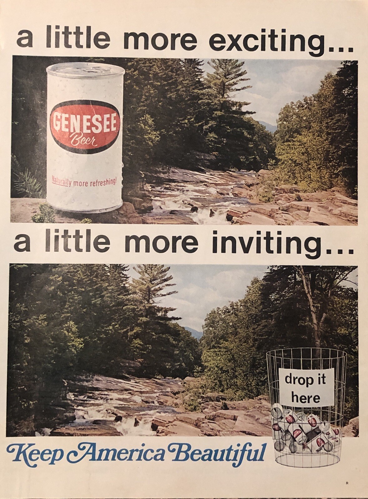 1968 Genesee Beer PRINT AD Can Recycle Stream Keep America Beautiful VTG 1960s