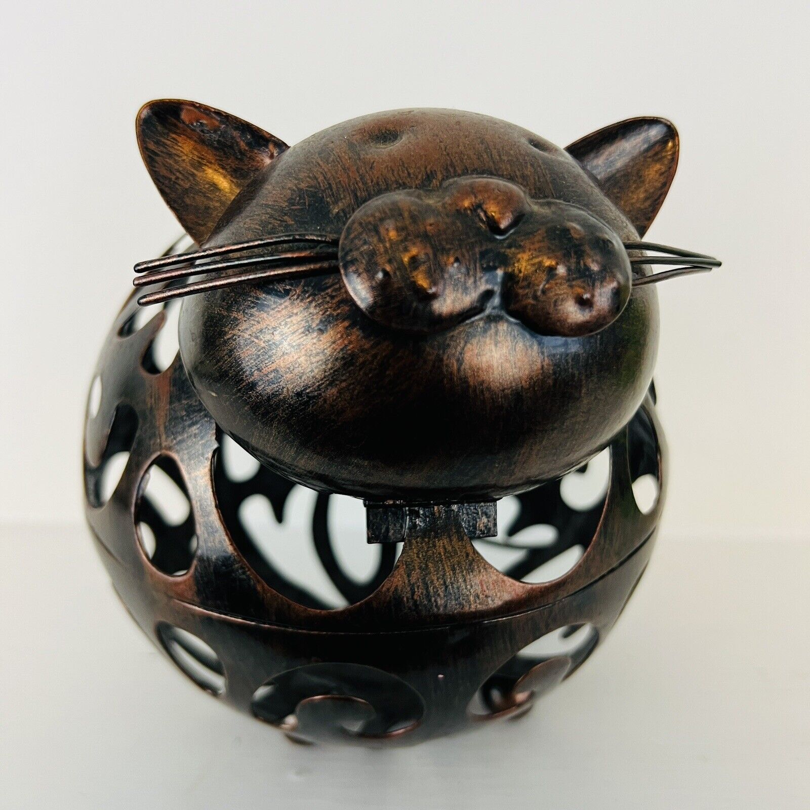 Adorable Brown Metal Round Cat Figurine ~ Lightweight