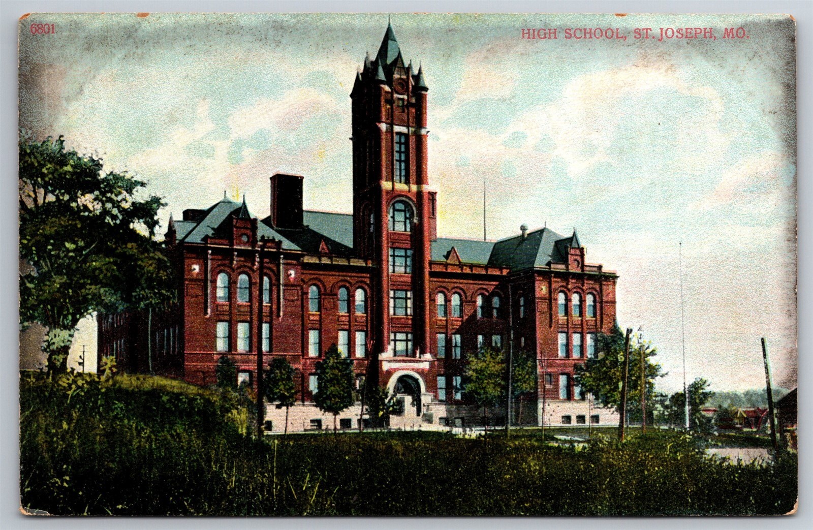 High School In St Joseph MO C1910\'s Postcard S21