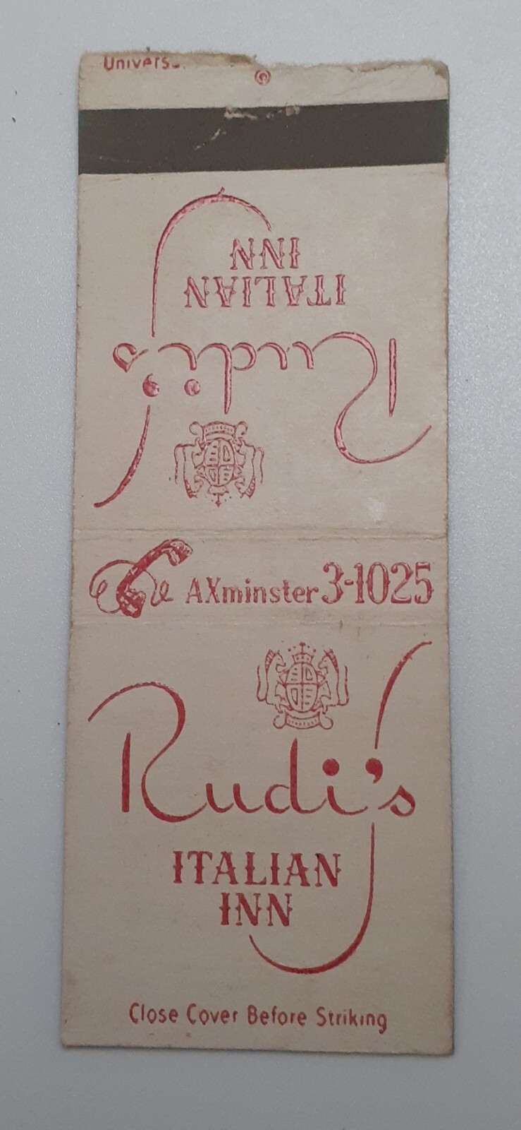 Matchbook cover CA Los Angeles - Rudi\'s Italian Inn