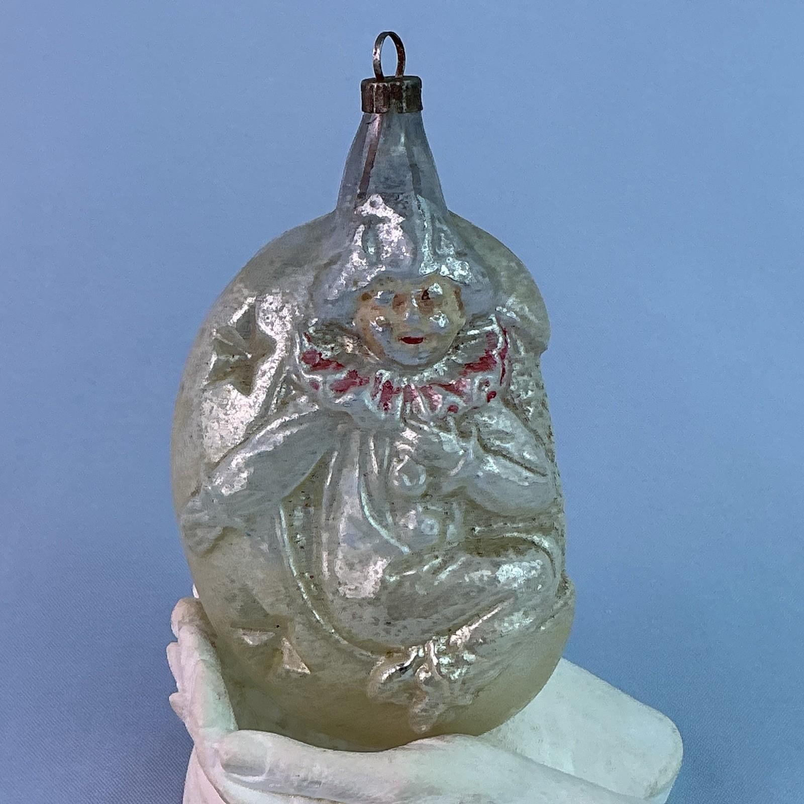 Antique Blown Glass Jester On Crescent Moon Figural Ornament*GERMANY*3.5”H*