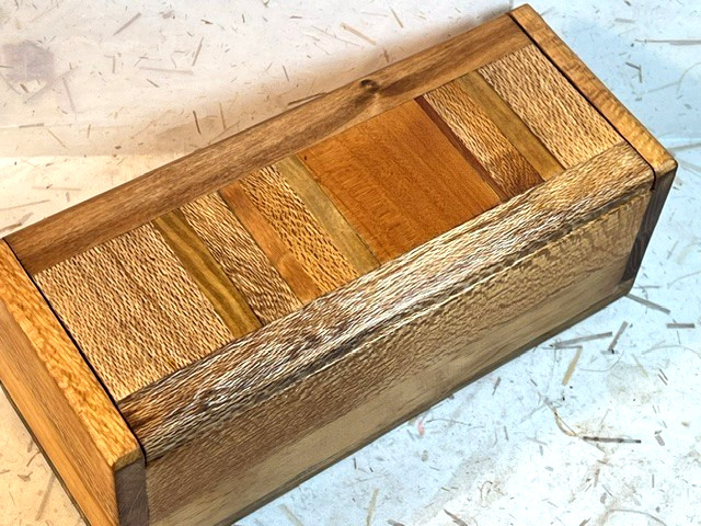 Handmade exotic woods hinged divided box, 9\