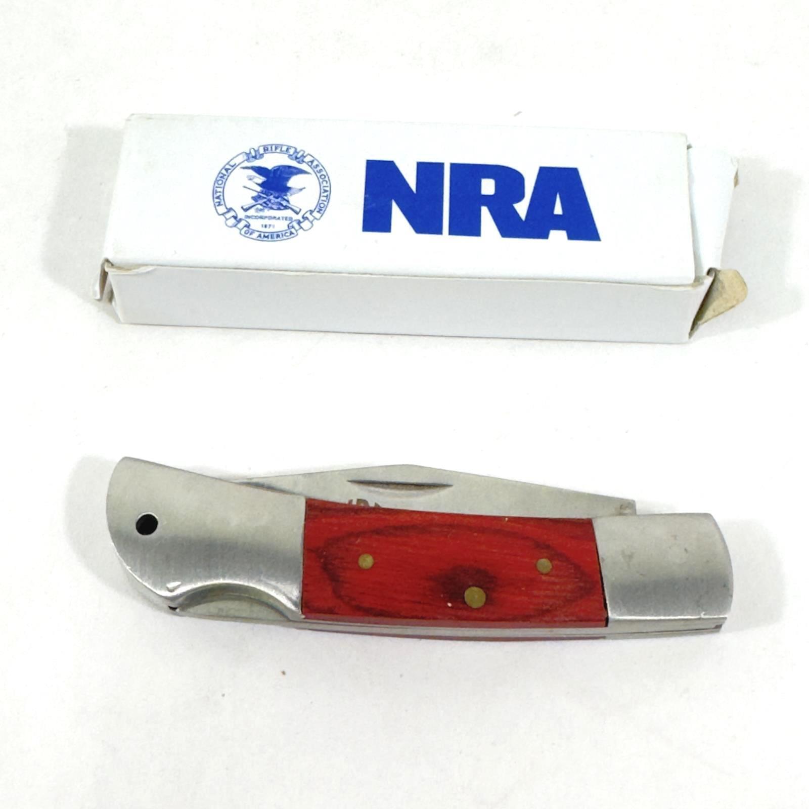 NRA 440 Stainless Steel Folding Pocket Knife With Wood Handle