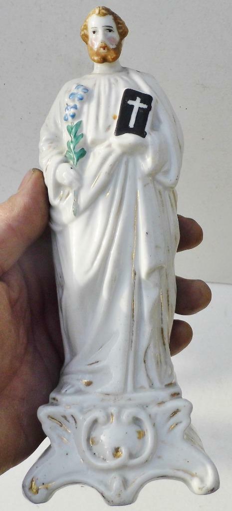 Antique 18/19thC. French Old Paris Porcelain St. Joseph Figure Holy Statue  21cm
