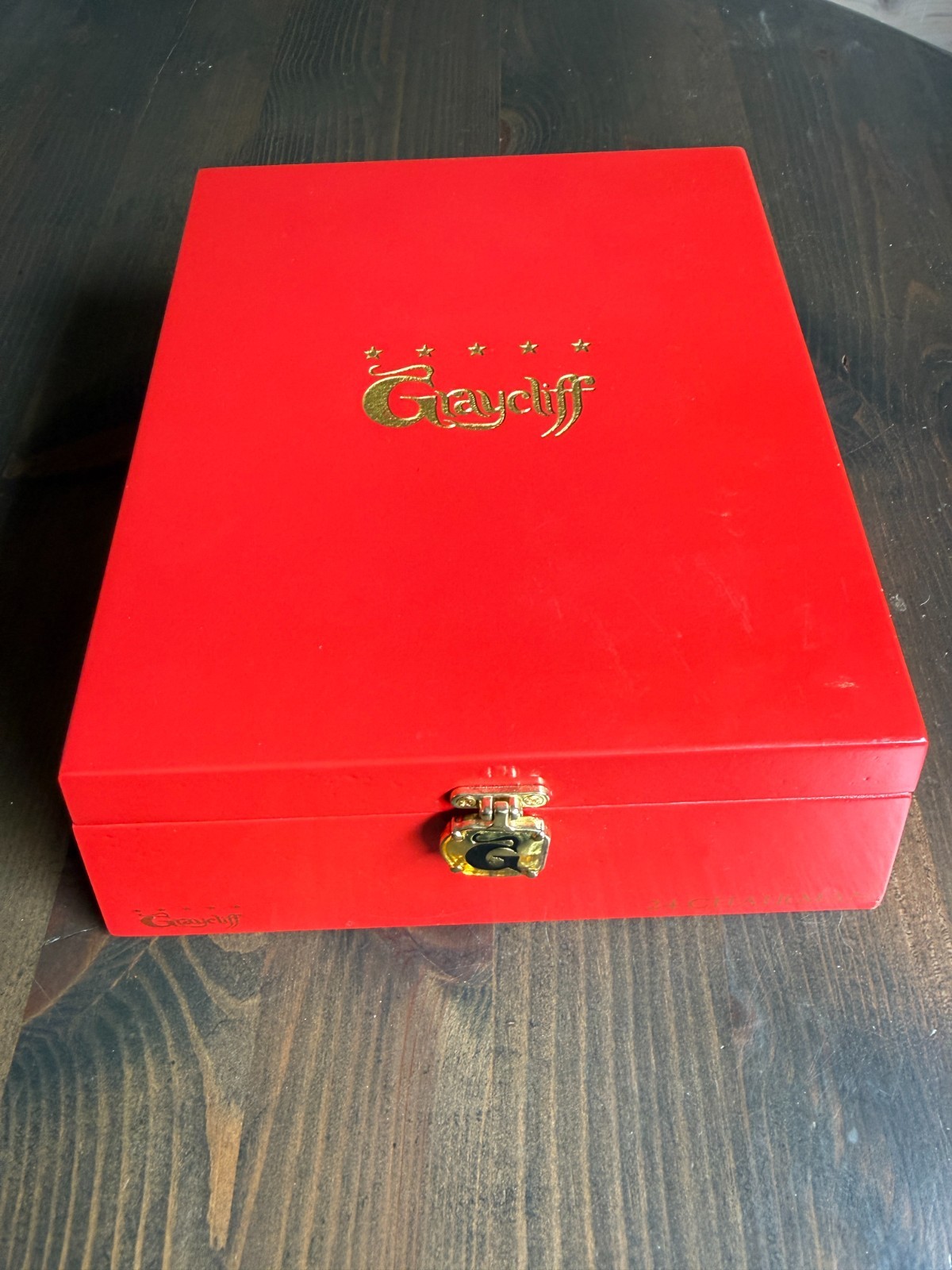 Graycliff EMPTY Cigar Box RED Lacquer On Wood Gold Trim