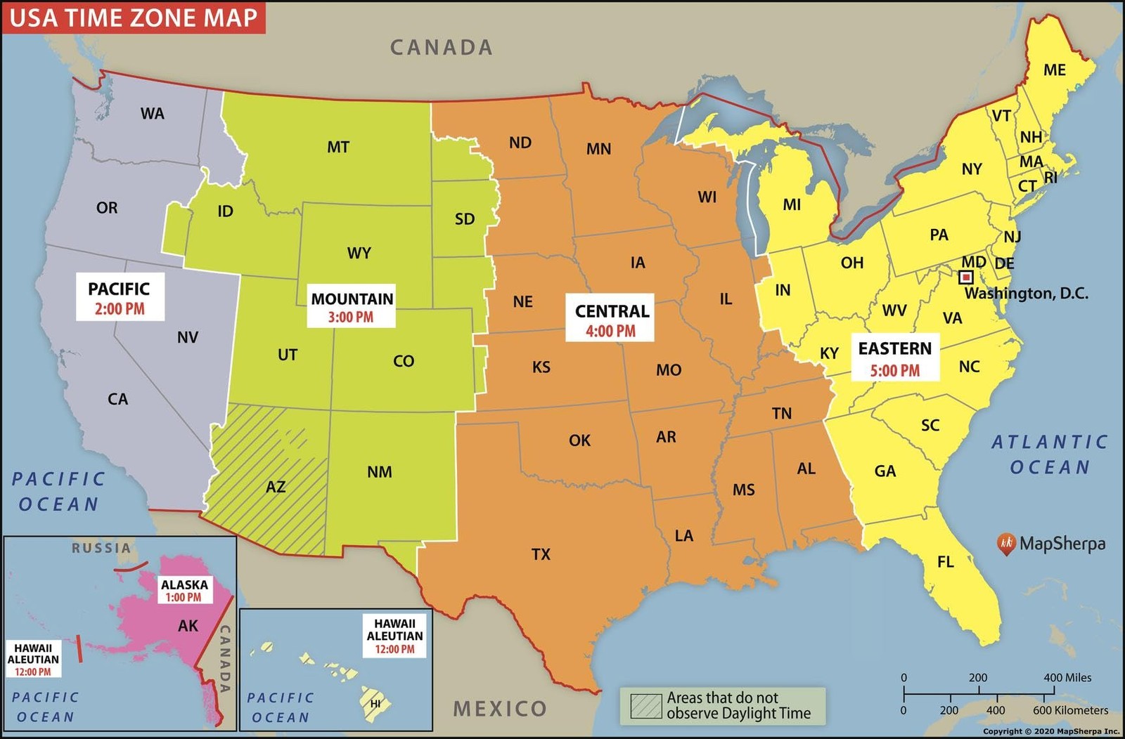 USA Time Zone Map - 36 x 24 inch Poster - Front Lamination