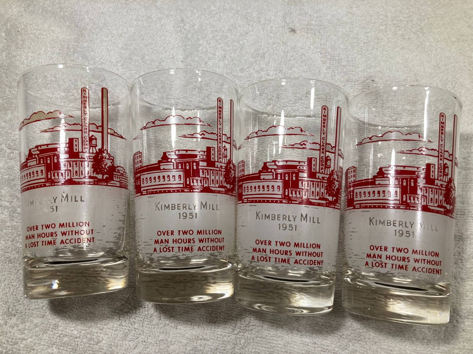 1951 Kimberly Clark Mill ACL Enamel Painted Glasses Set of 4 Kimberly, Wisconsin