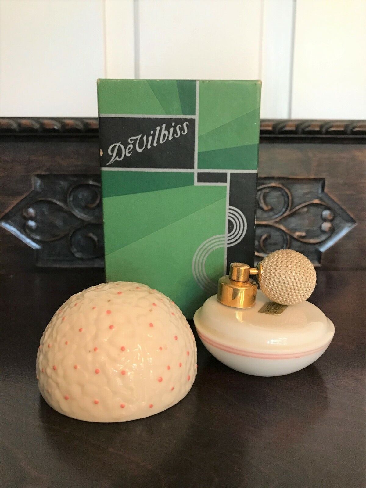 Vintage Lenox DeVilbiss round perfume atomizer in original box with tags RARE