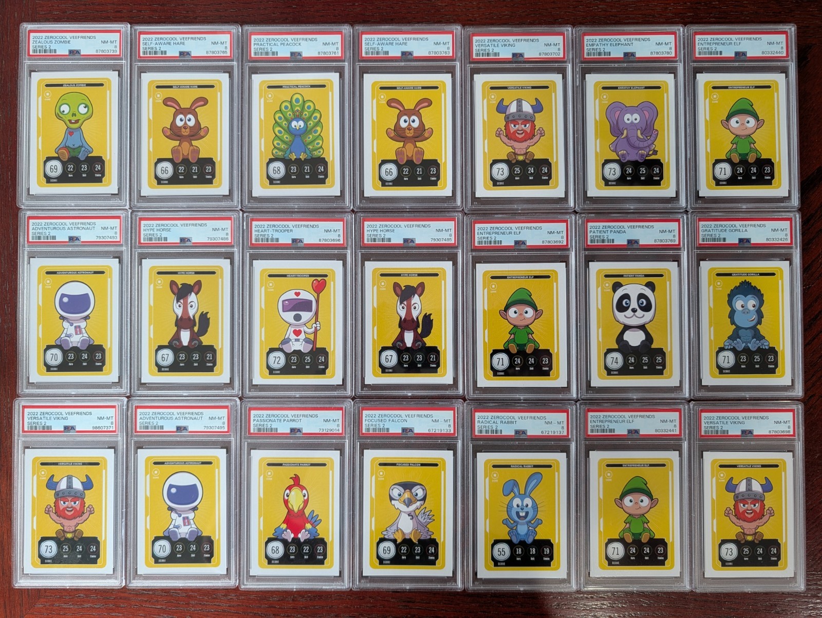 LOT (21) VeeFriends Series 2 TCG Graded PSA 8 Astronaut Elephant Horse Elf Hare