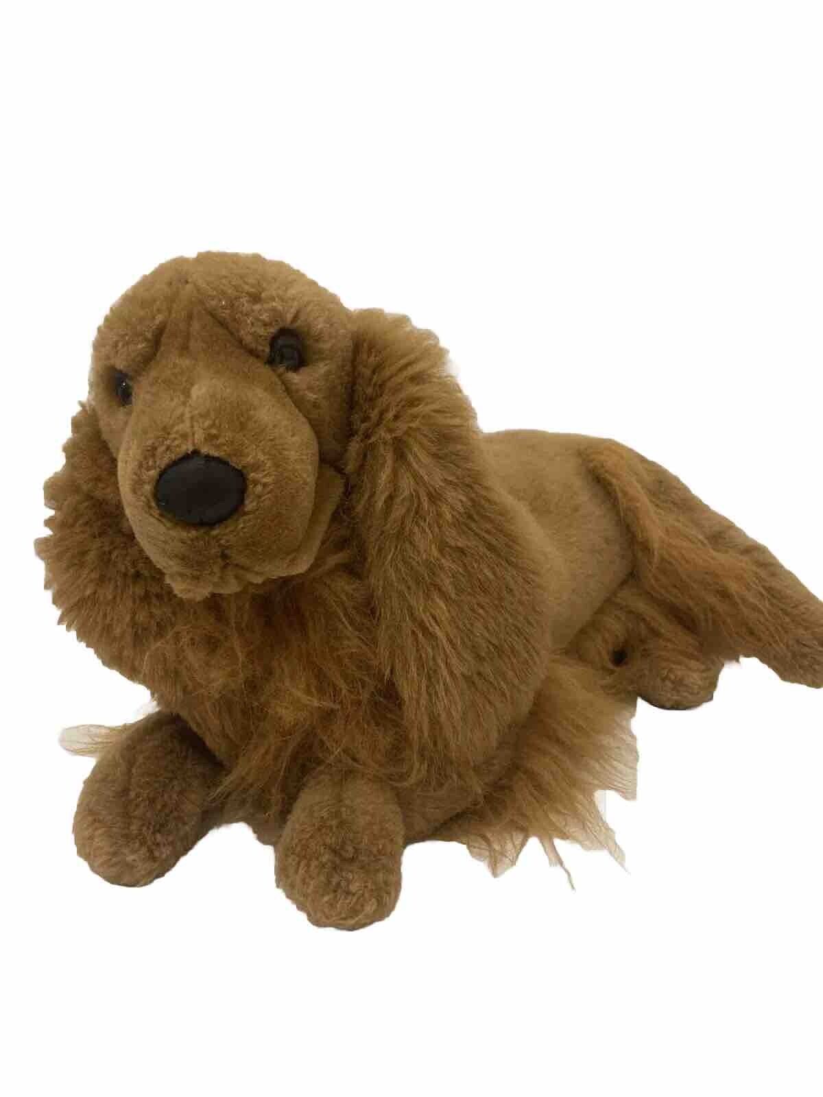 Realistic Dog Stuffed Animal Plush Brown Long Hair Black Plastic Eyes Large 22”