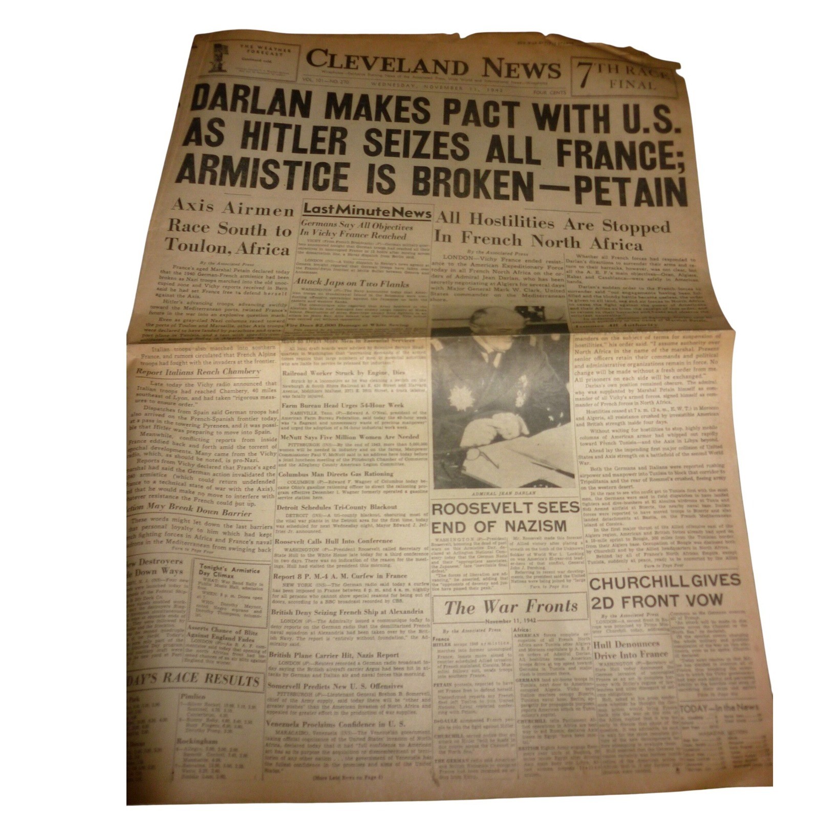 1942 Cleveland News Newspaper WWII Hitler Seizes France Barney Google Dead 1942 Cleveland News Newspaper WWII Hitler Seizes France Barney Google Dead