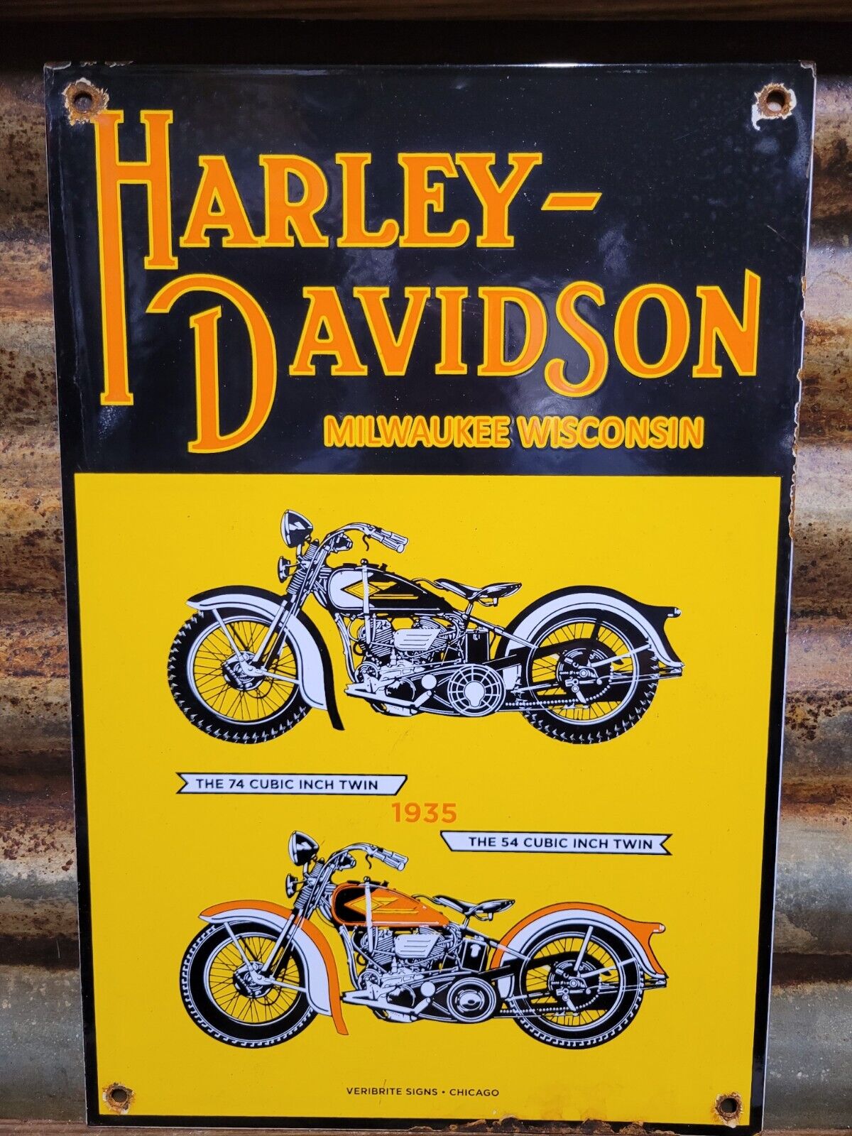 VINTAGE HARLEY DAVIDSON PORCELAIN SIGN MOTORCYCLE SERVICE SALES VERIBRITE DEALER