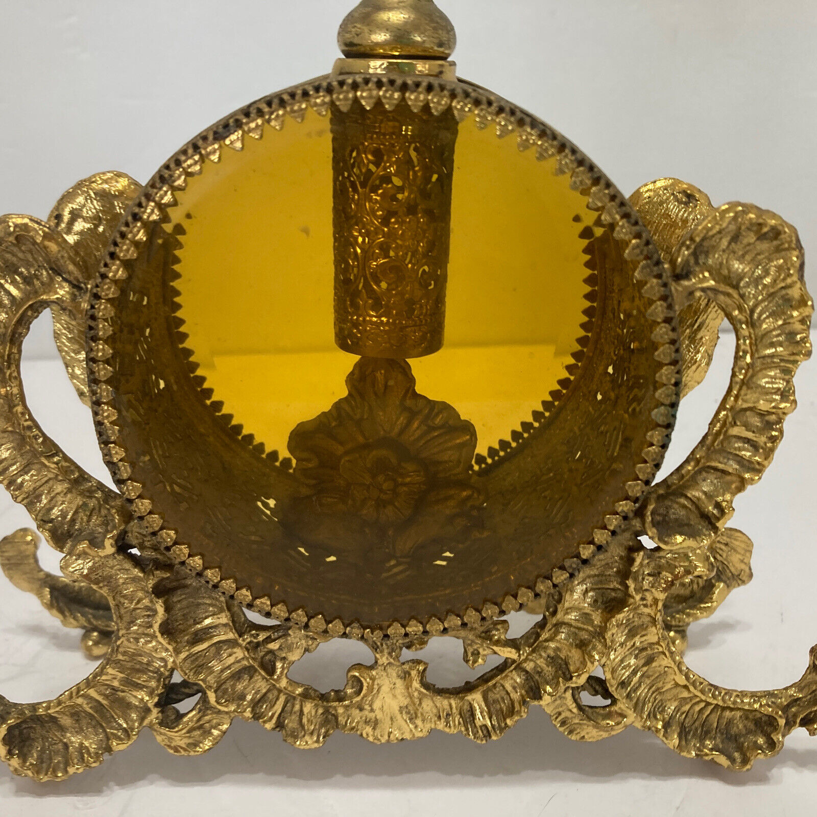 Vintage Amber Glass Golden Ormolu Vanity Perfume Bottle