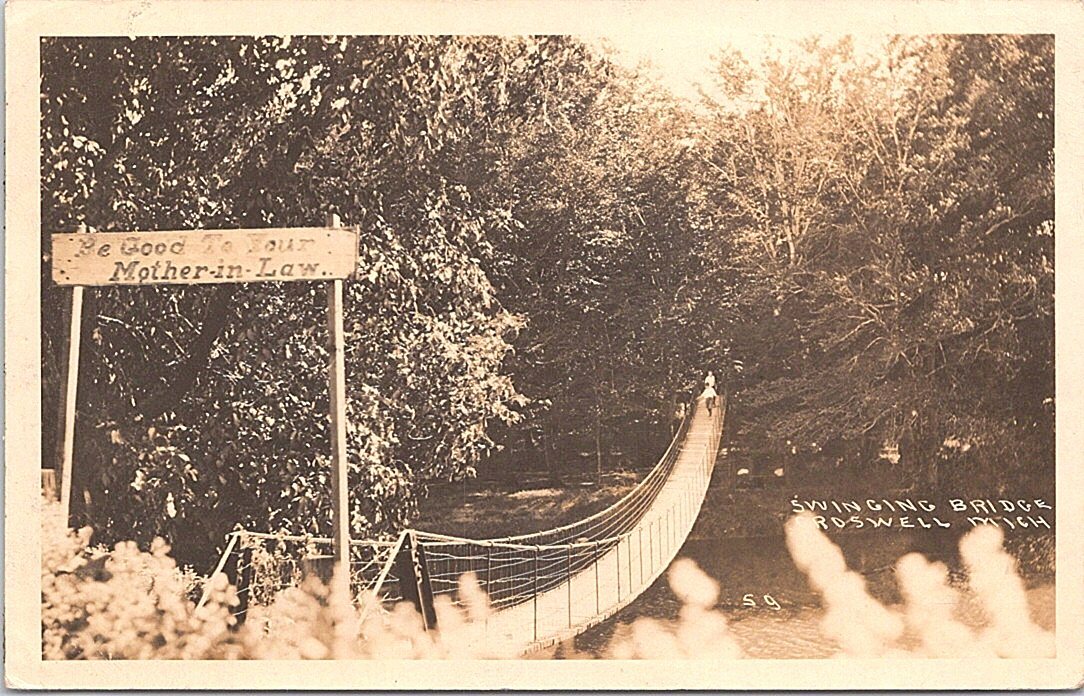 RPPC Croswell Michigan Swinging Bridge \