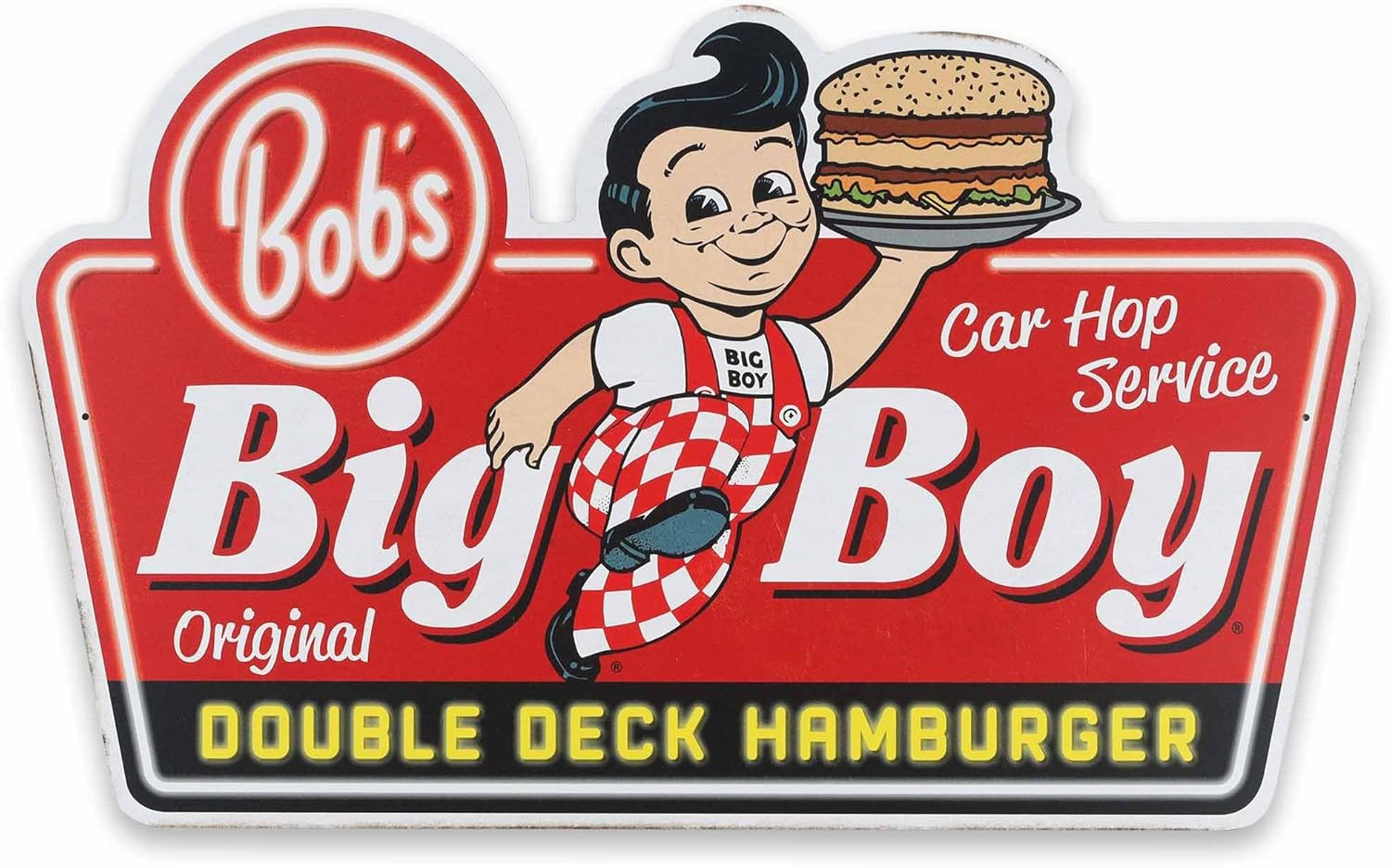 Bob'S Big Boy Double Deck Hamburger Metal Sign - Vintage Bob'S Big Boy Wall Art
