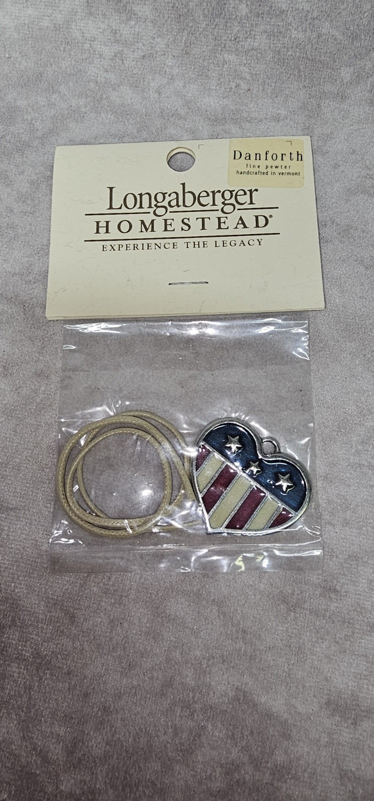 Longaberger Tie On Patriotic Pewter Heart Made In UsA New 