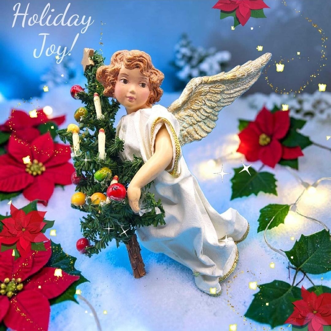 Vintage Flying Angel Ornament Holding Christmas Tree Candles Fruit Victorian 90s