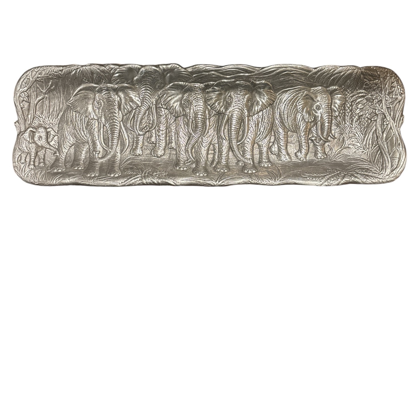 Arthur Court 1986 Elephant Safari Cast Aluminum Rectangular Serving Tray 19 x 6”