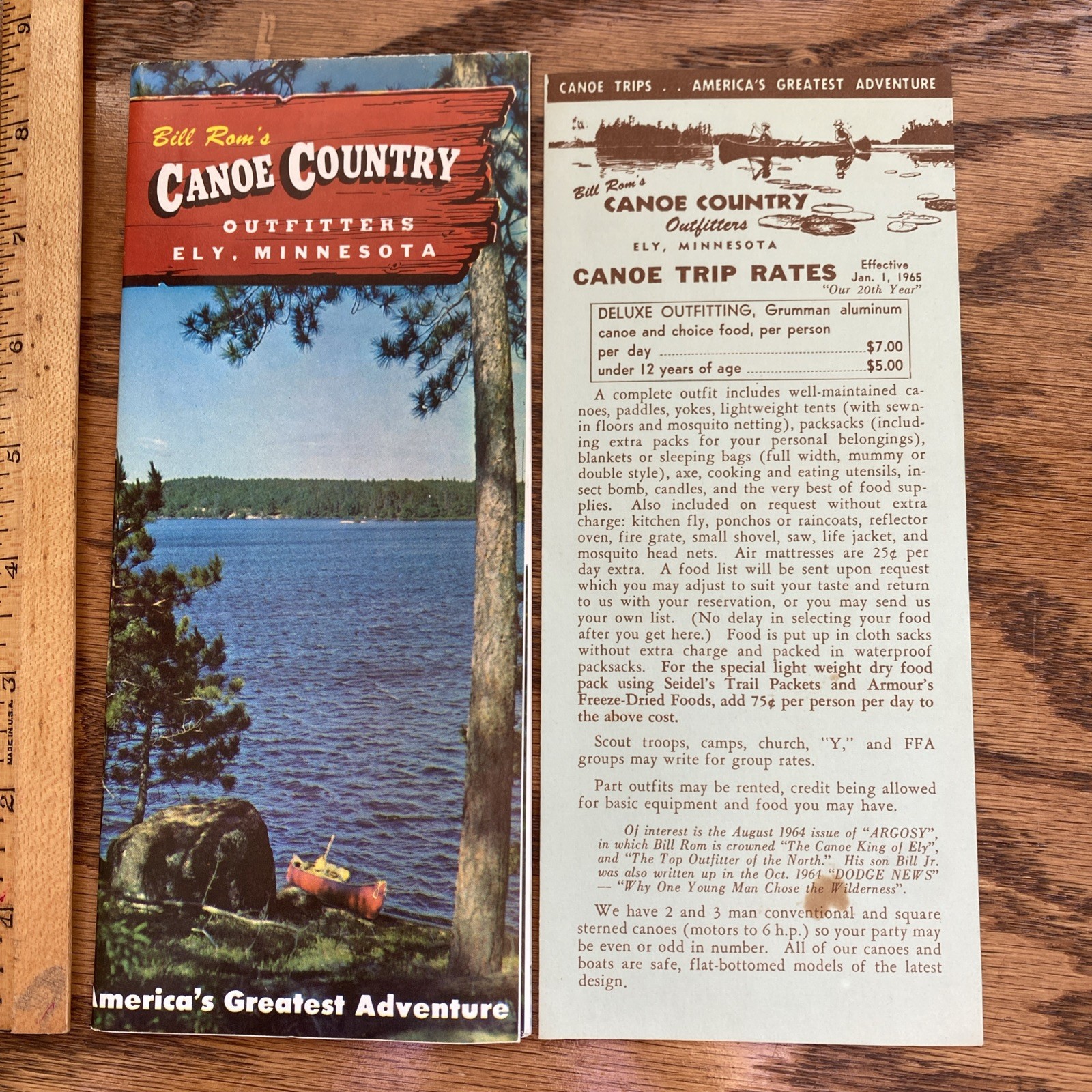 Vintage 1960s Bill Rom's Canoe Country Outfitters Ely, MN Brochures Price Lists