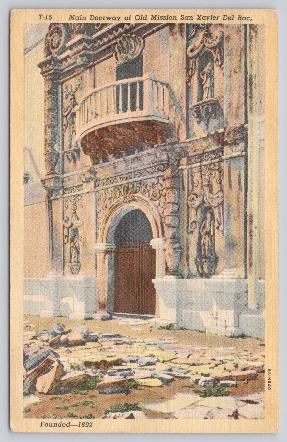 1949 Old Mission San Xavier Del Bac Tucson Arizona Linen Postcard T-15