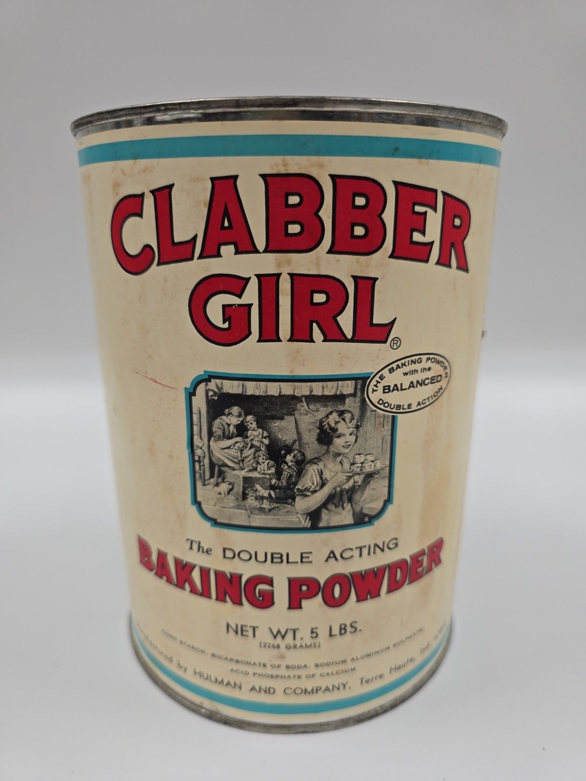 Vintage Clabber Girl Baking Powder Tin 5 lb Hulman & Co Original Large Empty