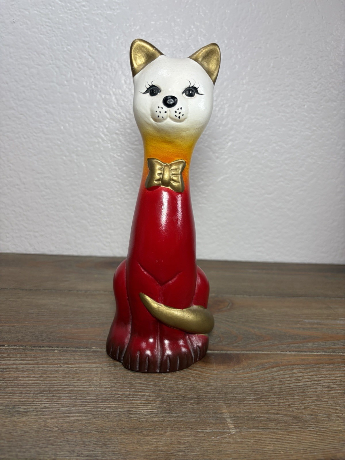 Vintage Mid Century Modern Style Ceramic Tall Neck Cat Figurine Hand Painted