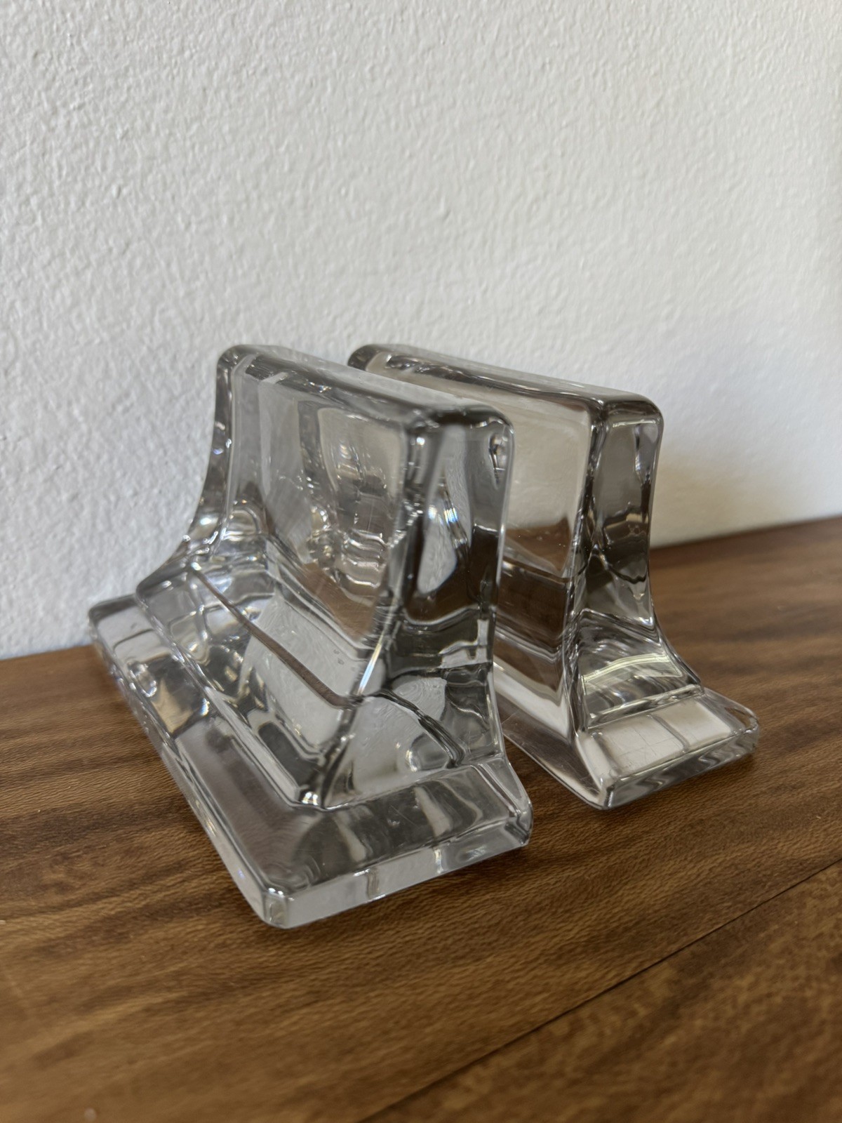 Vintage Clear Glass Bookends Pair/2 Unmarked 