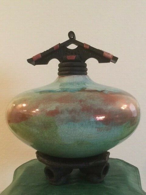Rare and unique ceramic Wish Keeper with copper embellishment, by Matthew Lovein