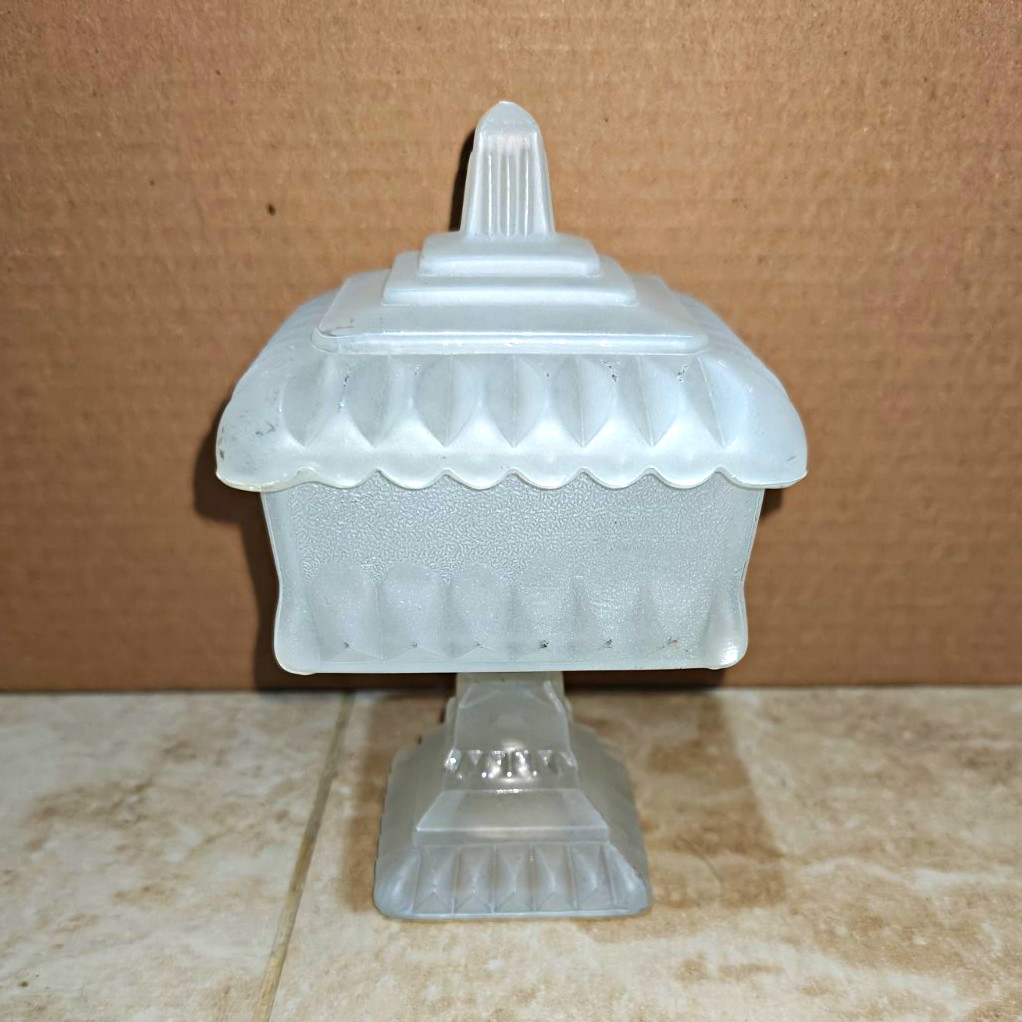 Vintage Frosted White Glass Lidded Wedding Bowl