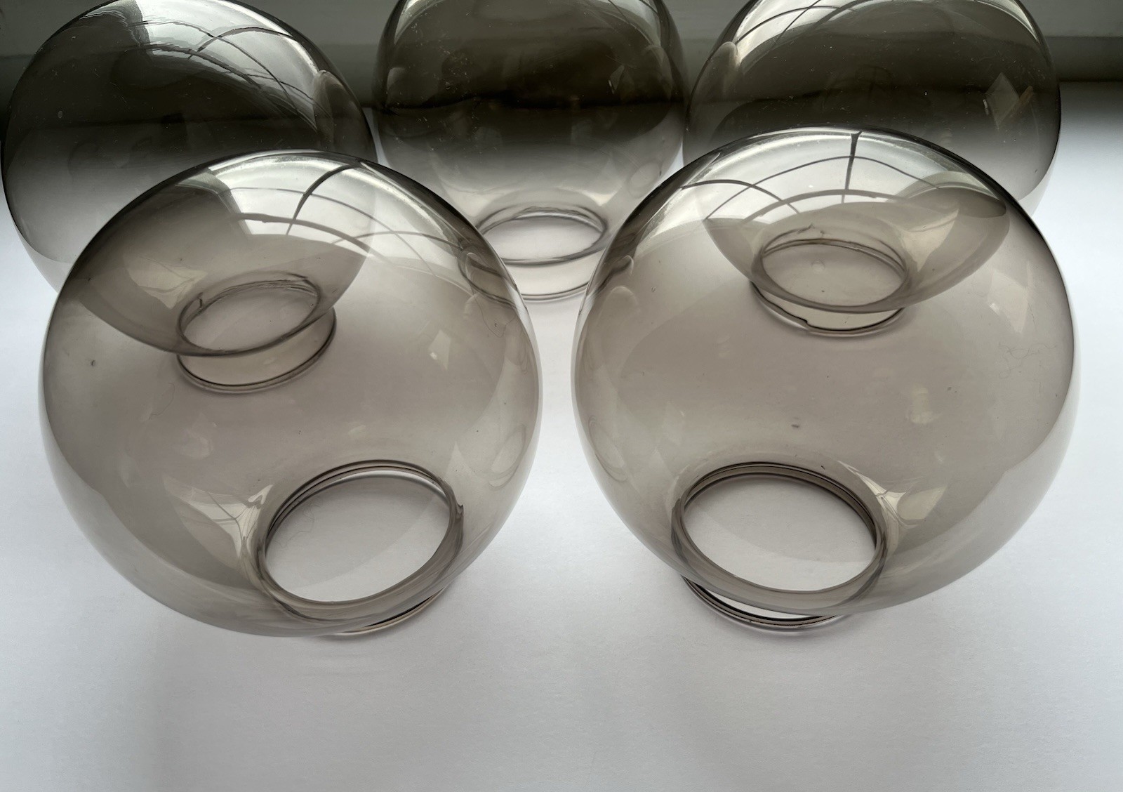 Vtg MCM 6” Hand Blown Smokey Glass Light Globe Replacement 3” Fitter 5 Available