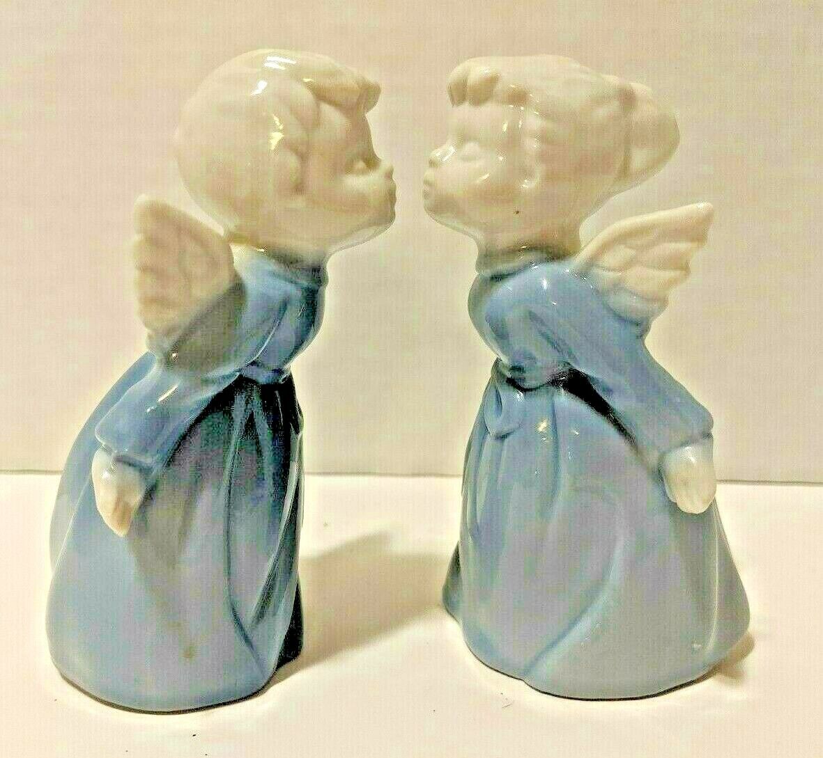 Kissing Angel Figurines Blue Dresses Vintage Japan MCM