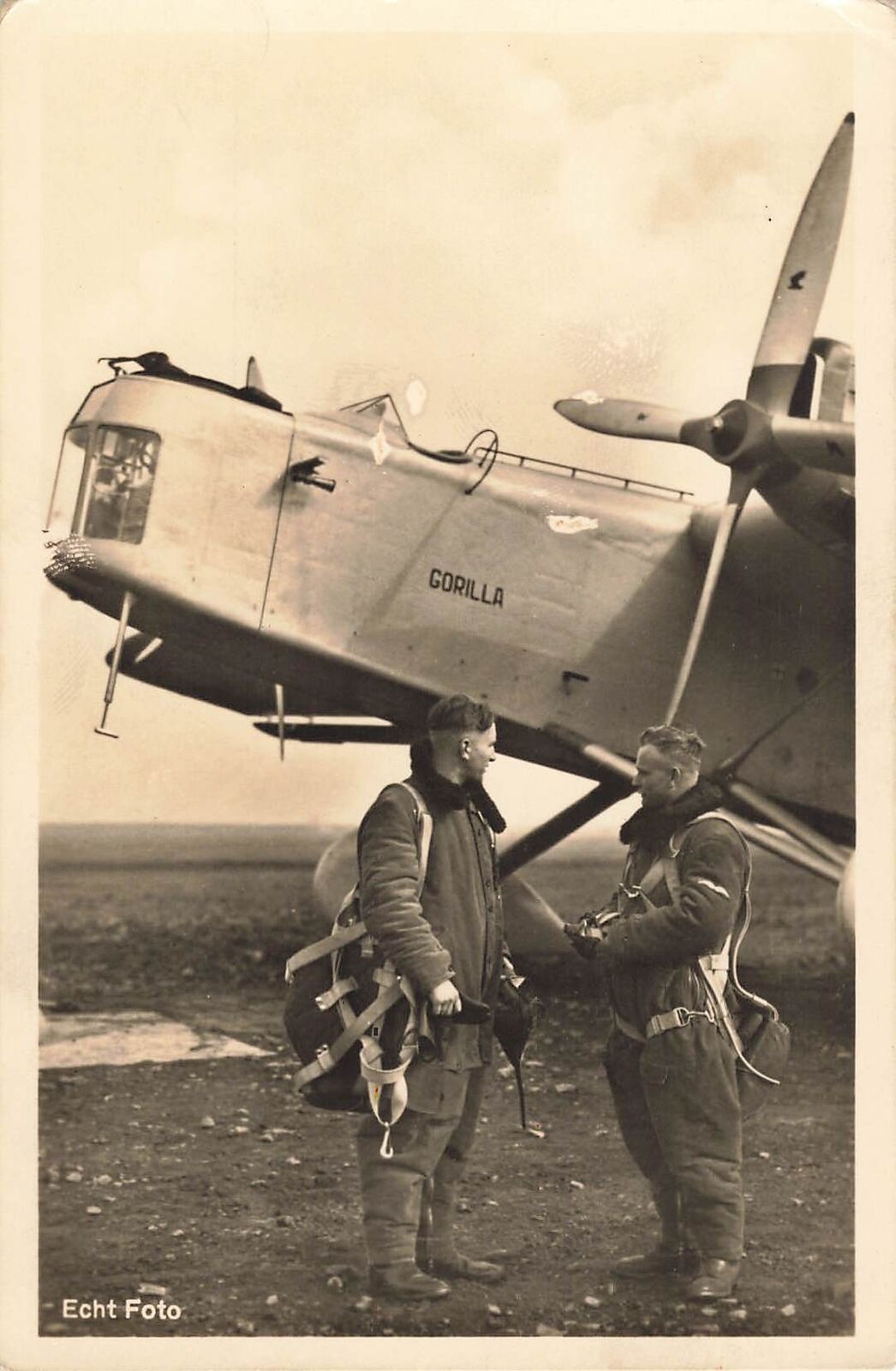 Vintage RPPC German Real Photo Postcard GORILLA Air Force Airplane HORN