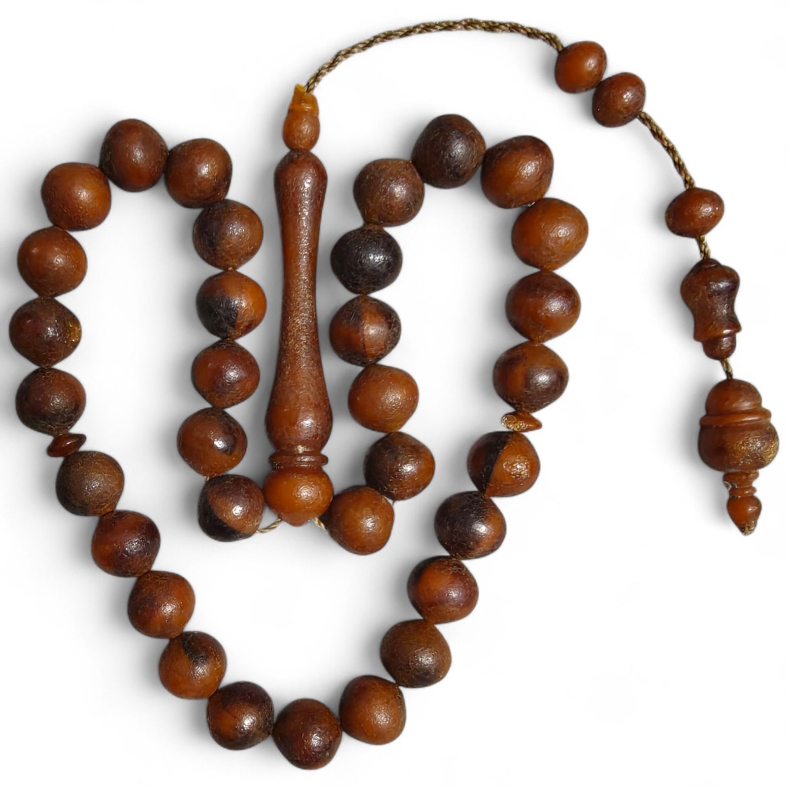 Rare Antique Ottoman Natural Horn Prayer Beads Tasbih 33 Amber Craquelure 19.6g